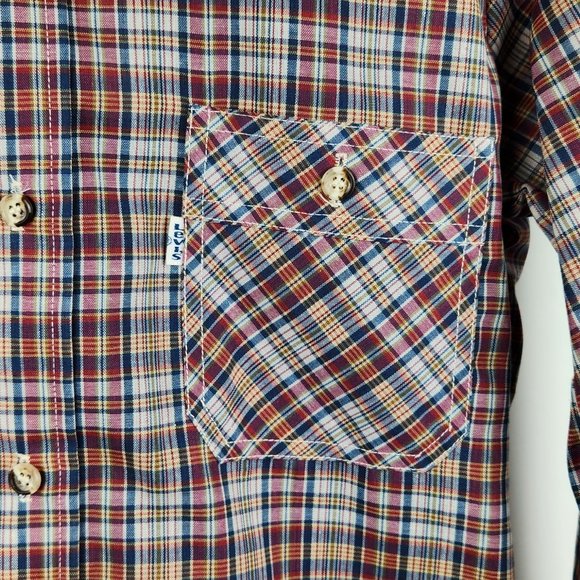 NEW Vintage Levi’s 80's Tapered Fit Plaid Easy Care Blend Button Up Shirt sz M - Picture 5 of 12